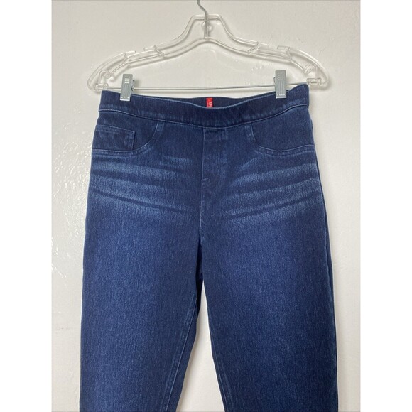 Spanx Pull On Skinny Jeans Size M Jeggins Indigo Blue Slimming Skinny - Picture 3 of 12